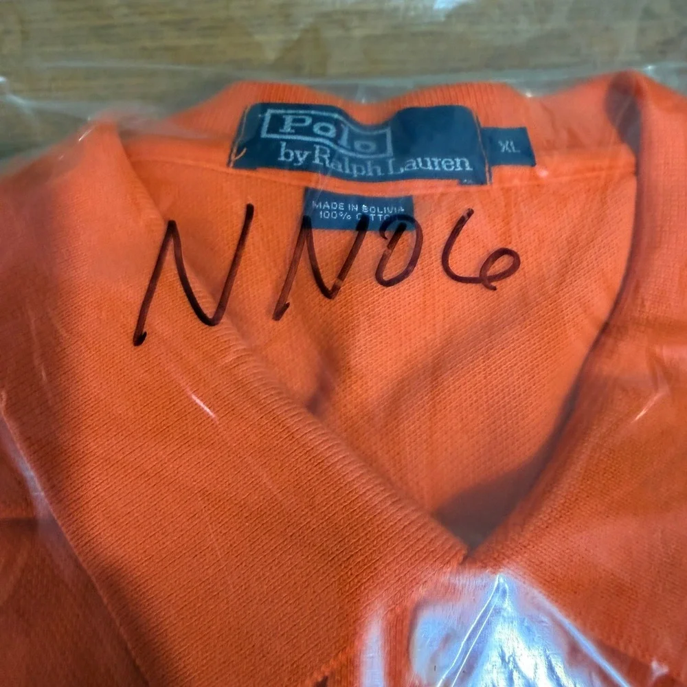 Polo Ralph Lauren Orange Short Sleeve Pique Cotton Polo Shirt Blue Pony Mens XL